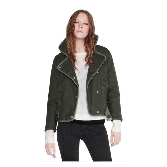 $550 ZADIG AND VOLTAIRE KAWA MOTO BOMBER Jacket Military Coat Warm Winter S - Picture 1 of 11